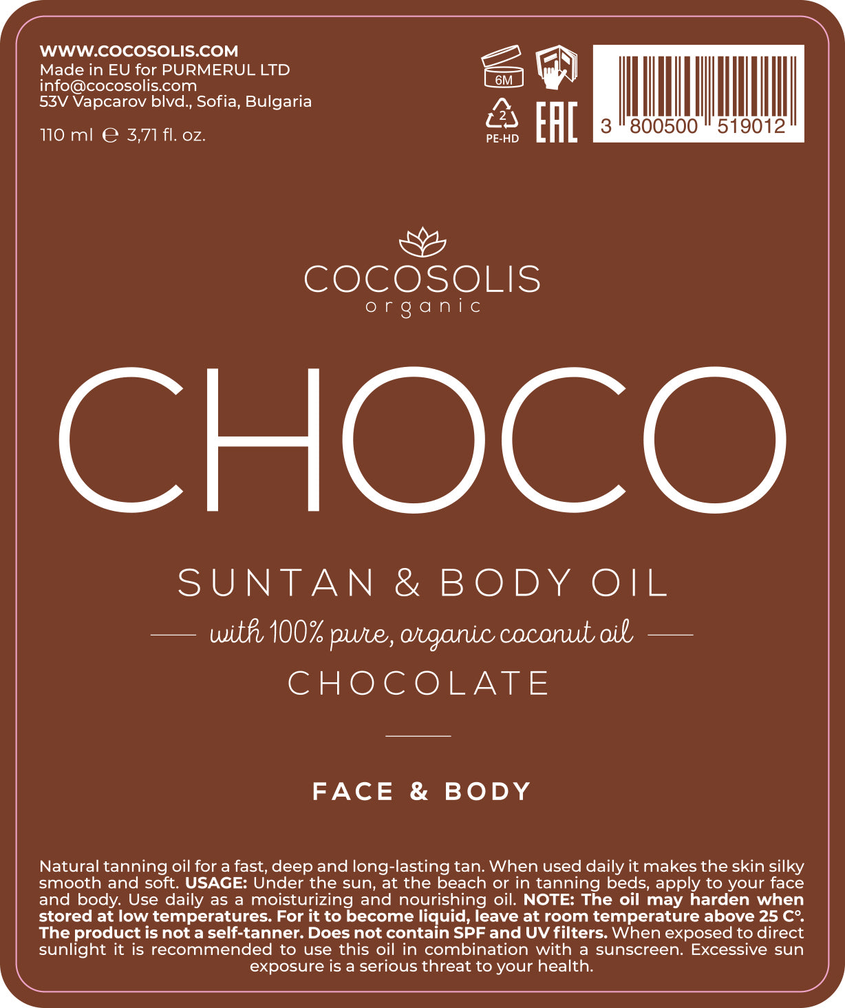 Choco Body Oil label